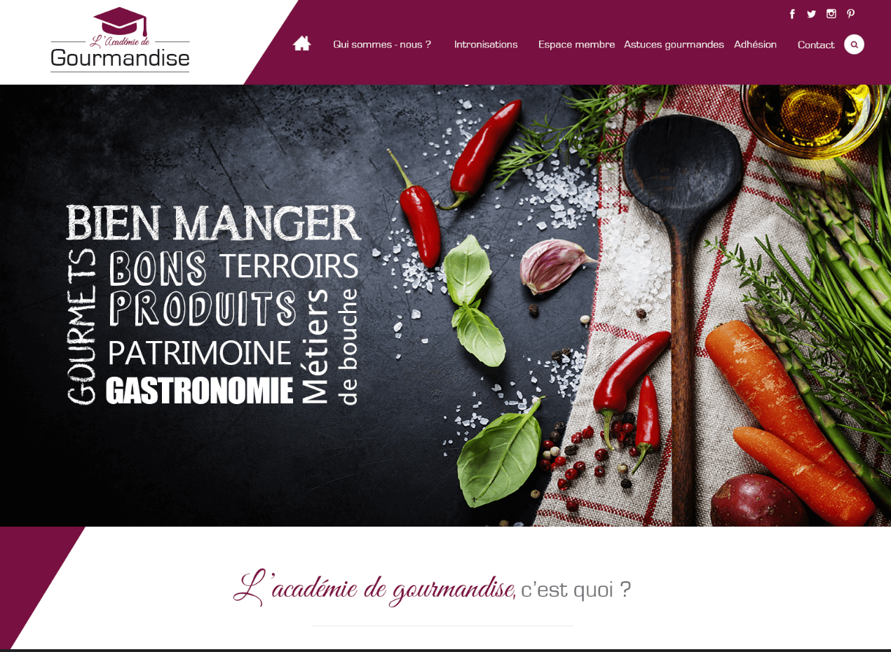 Création site internet de l'Académie de Gourmandise